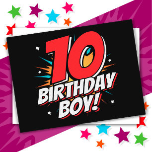 Cartão Postal Menino Super-Herói de 10 Anos de Idade Aniversário