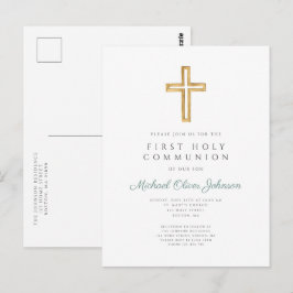 Cartão Postal Menino Verde da Primeira Comunhão Religiosa