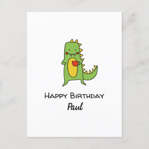 Cartão Postal meninos dinossauro feliz festa de aniversário cart