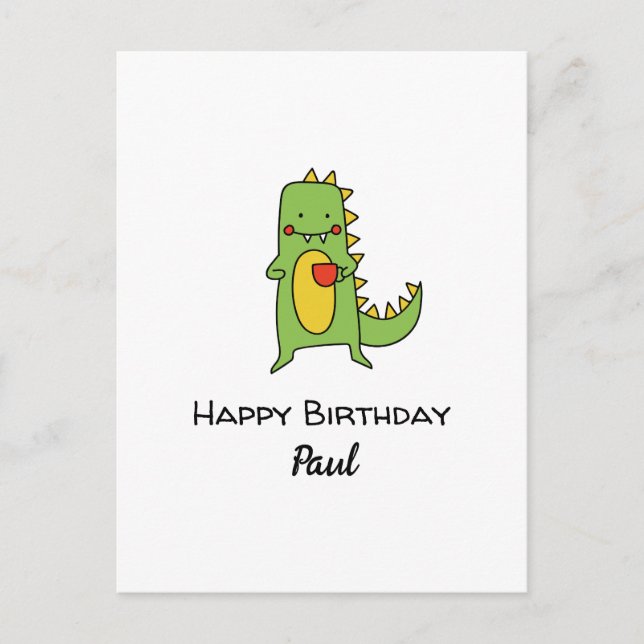 Cartão Postal meninos dinossauro feliz festa de aniversário cart (Frente)