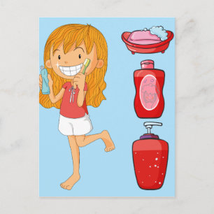 Cartão Postal Meninos e meninas escovando dentes