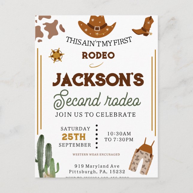 Cartão Postal Meninos Não São Meu Primeiro Rodeio Cowboy Anivers (Frente)