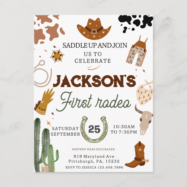 Cartão Postal Meninos O Meu Primeiro Rodeio de Cowboy 1º Anivers (Frente)