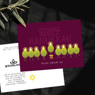 Cartão Postal Menorá de Hanukkah com Azeitonas Logotipo da Emp