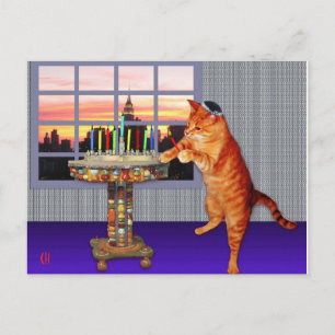 Cartão Postal Menorah Cat
