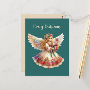 Cartão Postal Mensagem adicional do Anjo de Natal Festivo