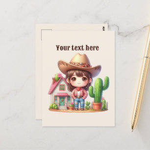 Cartão Postal Mensagem de adição de Cowgirl Ocidental