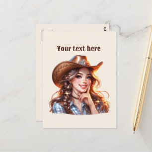 Cartão Postal Mensagem de adição de Cowgirl Ocidental