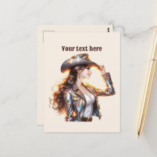 Cartão Postal Mensagem de adição de Cowgirl Ocidental