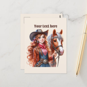 Cartão Postal Mensagem de adição de Cowgirl Ocidental