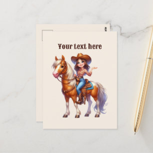Cartão Postal Mensagem de adição de Cowgirl Ocidental