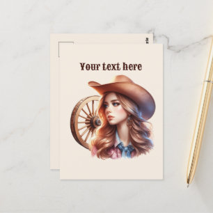 Cartão Postal Mensagem de adição de Cowgirl Ocidental