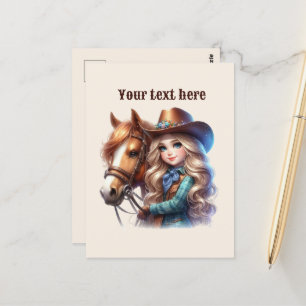 Cartão Postal Mensagem de adição de Cowgirl Ocidental
