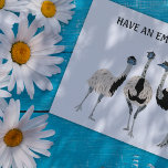 Cartão Postal Mensagem Personalizada Emus Bird<br><div class="desc">A mensagem na frente deste cartão postal pode ser personalizada com a sua própria saudação. O texto aparece acima das ilustrações realistas do estilo de três ema. O reverso deste cartão postal é vazio para que você possa escrever em sua própria mensagem.</div>