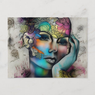 Cartão Postal Mental Wellness Woman, Abstrato Vintage Sketch