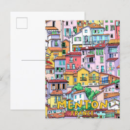 Cartão Postal Menton France Ilustração Art Viagem
