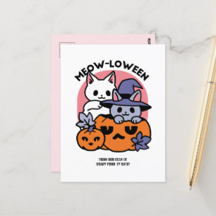 Cartão Postal Meow-Loween - Design de Gato de Halloween