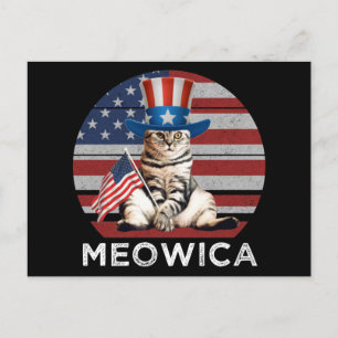 Cartão Postal Meowica 4º De Julho Gato Americano Patriótico