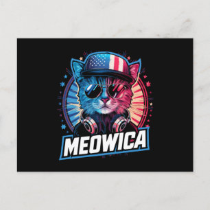 Cartão Postal Meowica 4 de Julho Gato Bandeira Americana América