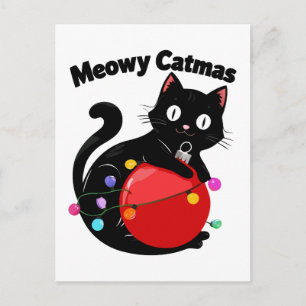 Cartão Postal Meowy Catmas - Gato com enfeite de Natal