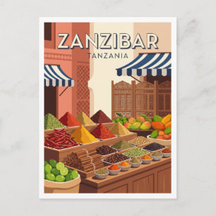 Cartão Postal Mercado de Especiarias de Zanzibar Bancas de Produ
