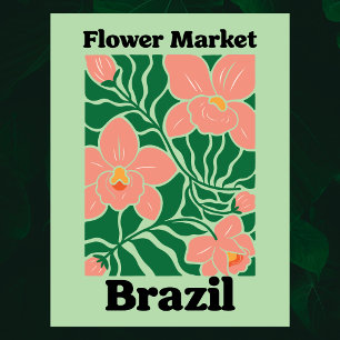 Cartão Postal Mercado de Flores Brasil Orquídea Pêssego Tropical