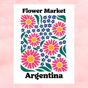 Cartão Postal Mercado de Flores da Argentina Rosa Daisy & Prado