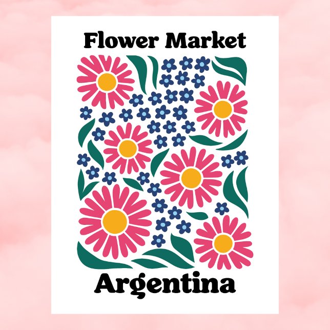 Cartão Postal Mercado de Flores da Argentina Rosa Daisy & Prado  (Argentina Flower Market Pink Daisy & Blue Meadow Postcard
)
