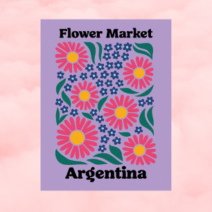 Cartão Postal Mercado de Flores da Argentina Rosa Daisy & Prado