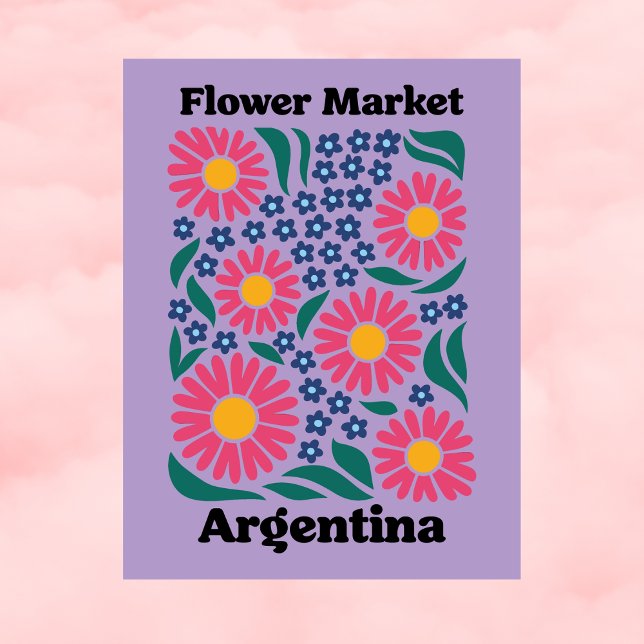 Cartão Postal Mercado de Flores da Argentina Rosa Daisy & Prado  (Argentina Flower Market Pink Daisy & Blue Meadow Postcard
)