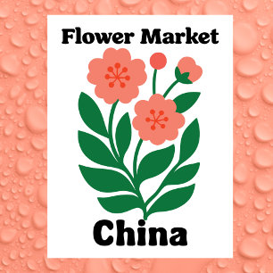 Cartão Postal Mercado de Flores da China Peônia Coral e Folha Ve
