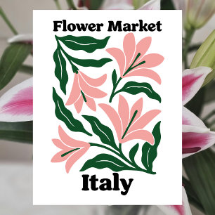 Cartão Postal Mercado de Flores da Itália Lírio Rosa & Folha Esm