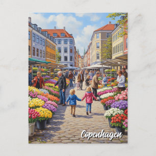 Cartão Postal Mercado de Flores de Copenhague Viagem Dinamarca