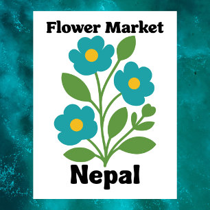 Cartão Postal Mercado de Flores Nepal Tônis Flor de Teal & Folha