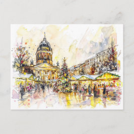 Cartão Postal Mercado de Natal Berlim Gendarmenmarkt em Aquarela