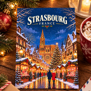 Cartão Postal Mercado de Natal Vintage de Estrasburgo França Via