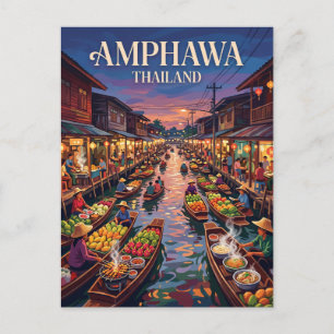 Cartão Postal Mercado Flutuante de Amphawa Tailândia