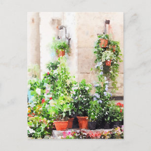 Cartão Postal Mercado italiano das flores pintadas com aquarelas