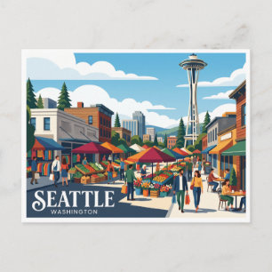 Cartão Postal Mercado Pike Place e Space Needle Seattle