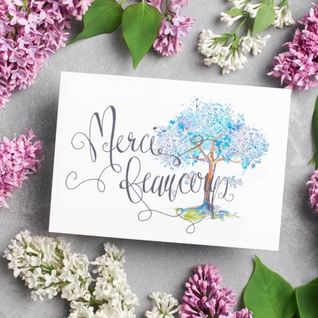 Cartão Postal Merci Beaucoup Blue Tree Obrigado (Criador carregado)