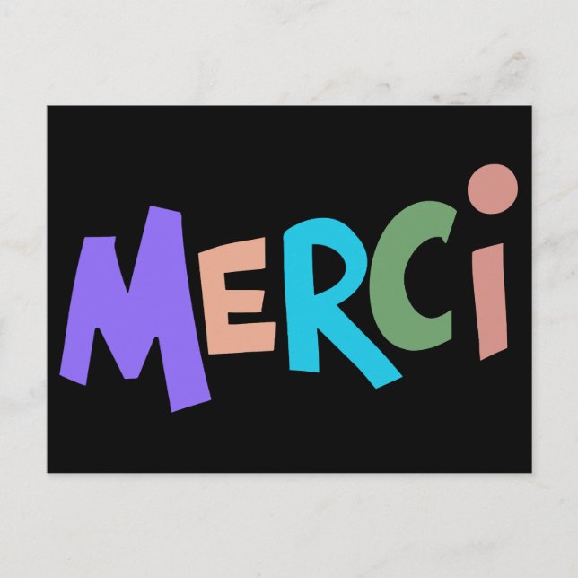 Cartão Postal Merci, obrigado em francês  (Frente)