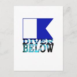 Cartão Postal mergulhador abaixo da placa de posto azul