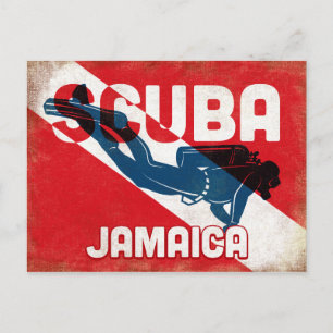 Cartão Postal Mergulhador Jamaica Scuba - Retroalimentação azu
