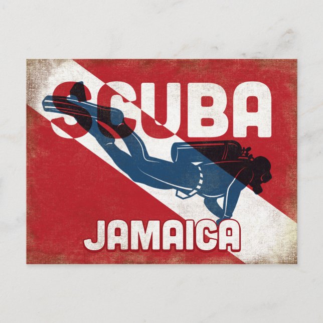 Cartão Postal Mergulhador Jamaica Scuba - Retroalimentação Azul (Frente)