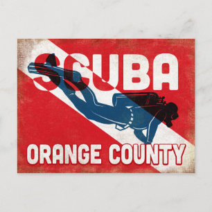 Cartão Postal Mergulhador Laranja County Scuba - Retrovisor Azul