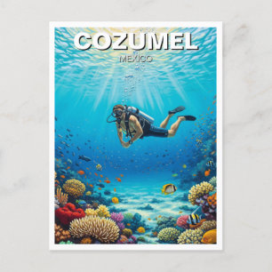 Cartão Postal Mergulhador na Viagem de Cozumel no México