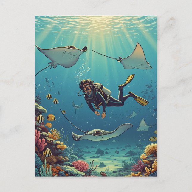 Cartão Postal Mergulho com Stingrays (Frente)