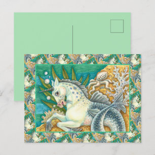 CARTÃO POSTAL MERHORSE E OCTOPUS BRANCO, FANTASY UNICORN HORSE