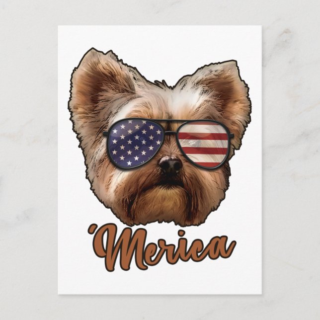 Cartão Postal Merica Yorkshire, Dog Lover, America Flag, EUA (Frente)