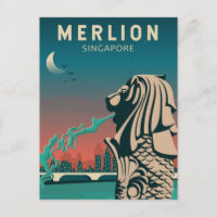 Merlion Singapore Viagem Vintage Art